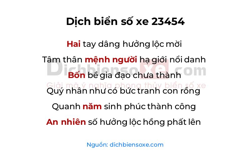 Dịch thơ biển số 23454