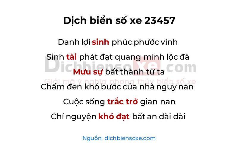 Dịch thơ biển số 23457