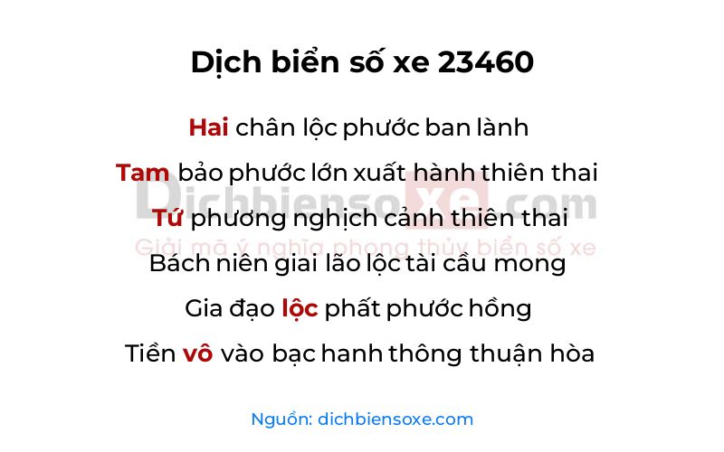 Dịch thơ biển số 23460
