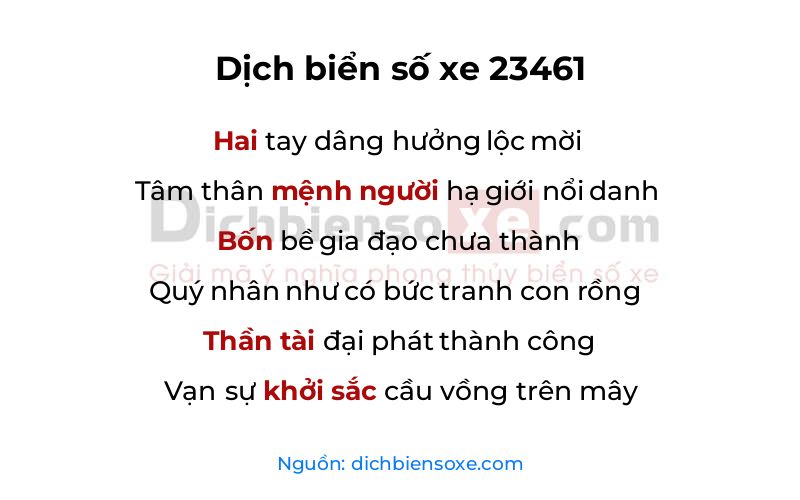 Dịch thơ biển số 23461