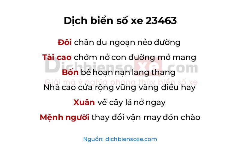 Dịch thơ biển số 23463