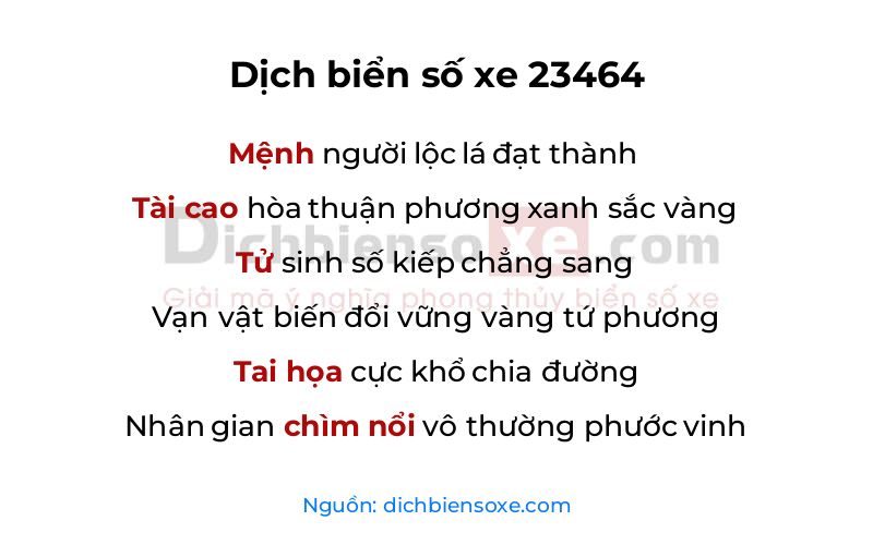 Dịch thơ biển số 23464