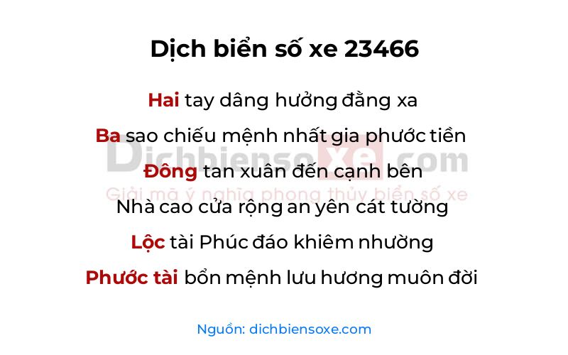 Dịch thơ biển số 23466