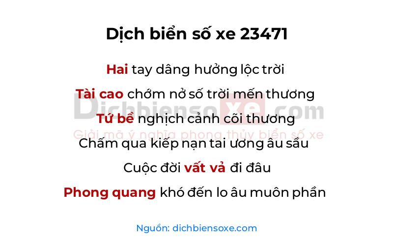 Dịch thơ biển số 23471