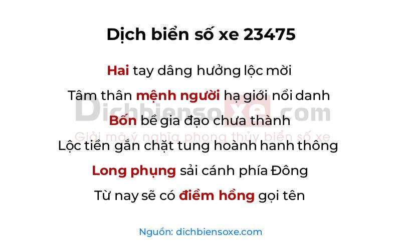 Dịch thơ biển số 23475