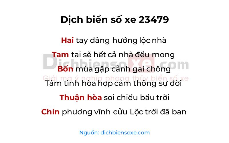 Dịch thơ biển số 23479