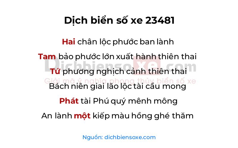 Dịch thơ biển số 23481