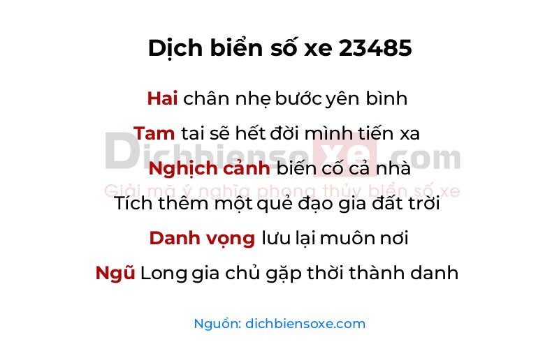 Dịch thơ biển số 23485