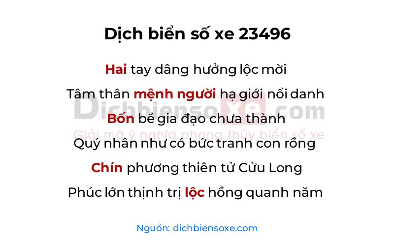 Dịch thơ biển số 23496