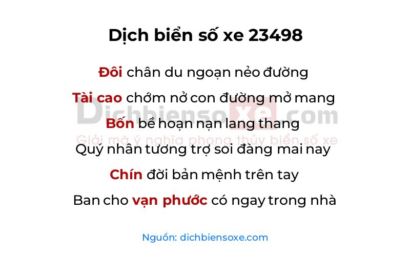 Dịch thơ biển số 23498