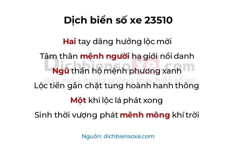 Dịch thơ biển số 23510