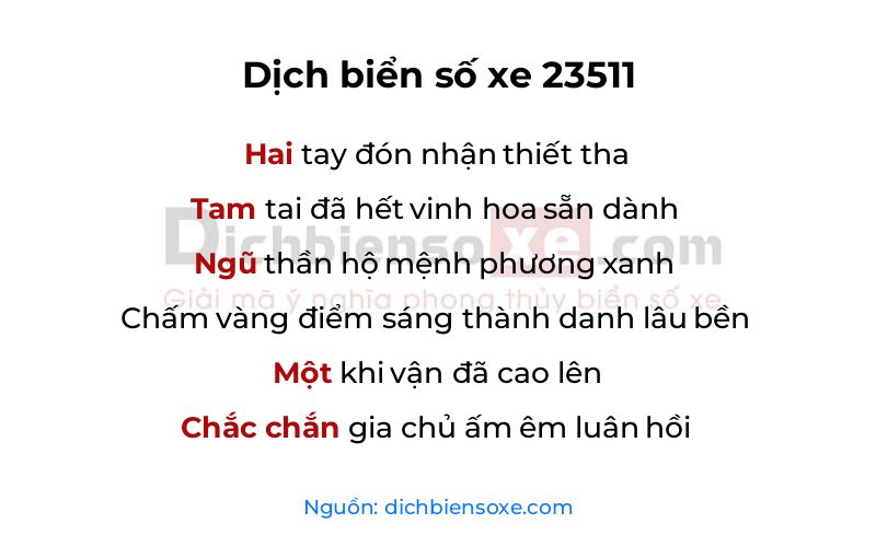 Dịch thơ biển số 23511
