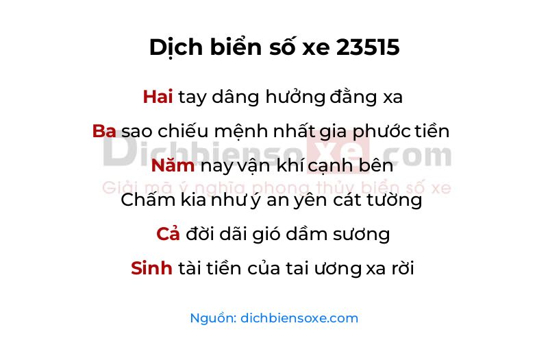Dịch thơ biển số 23515