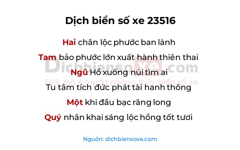 Dịch thơ biển số 23516