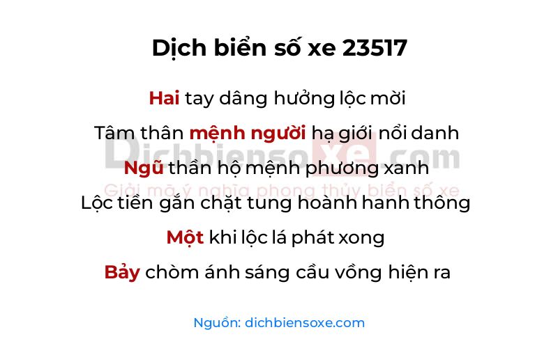 Dịch thơ biển số 23517