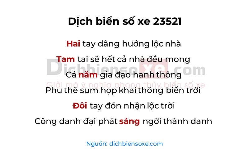Dịch thơ biển số 23521