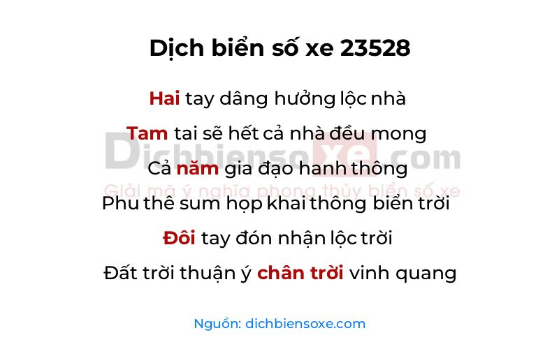 Dịch thơ biển số 23528