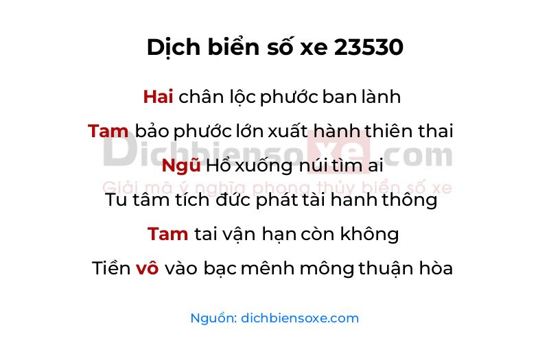 Dịch thơ biển số 23530