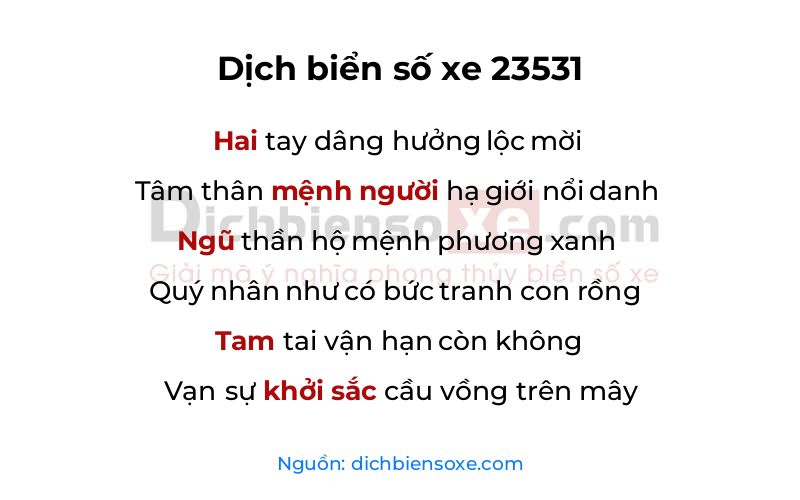 Dịch thơ biển số 23531