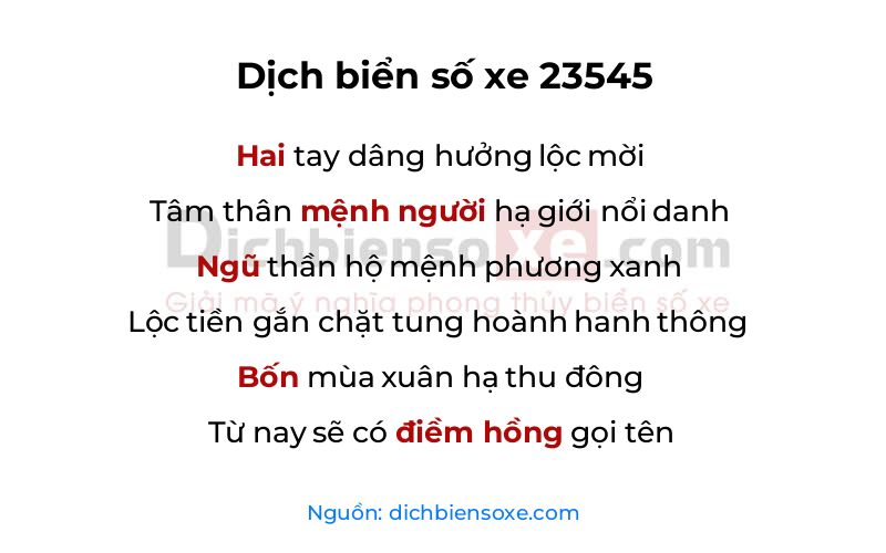 Dịch thơ biển số 23545