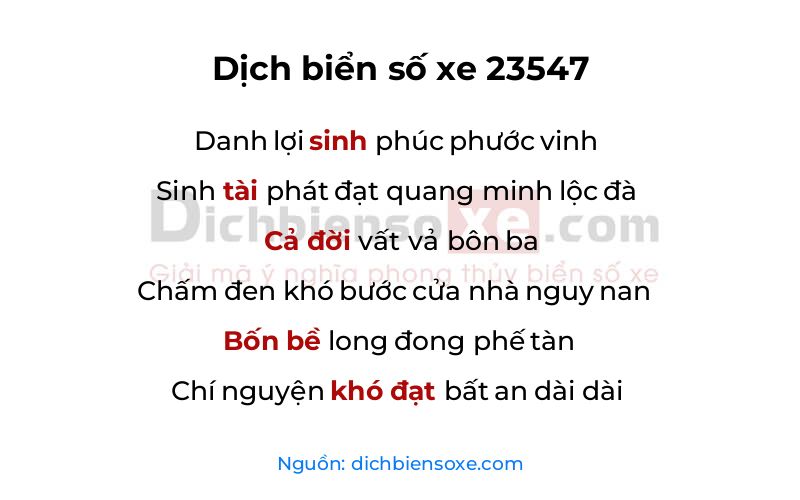 Dịch thơ biển số 23547