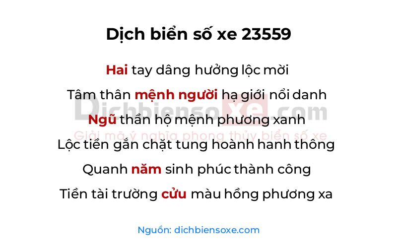 Dịch thơ biển số 23559