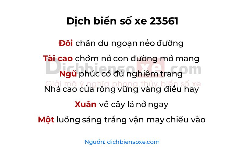 Dịch thơ biển số 23561