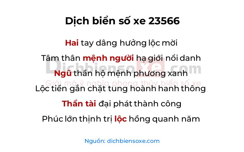 Dịch thơ biển số 23566