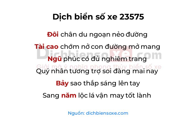 Dịch thơ biển số 23575