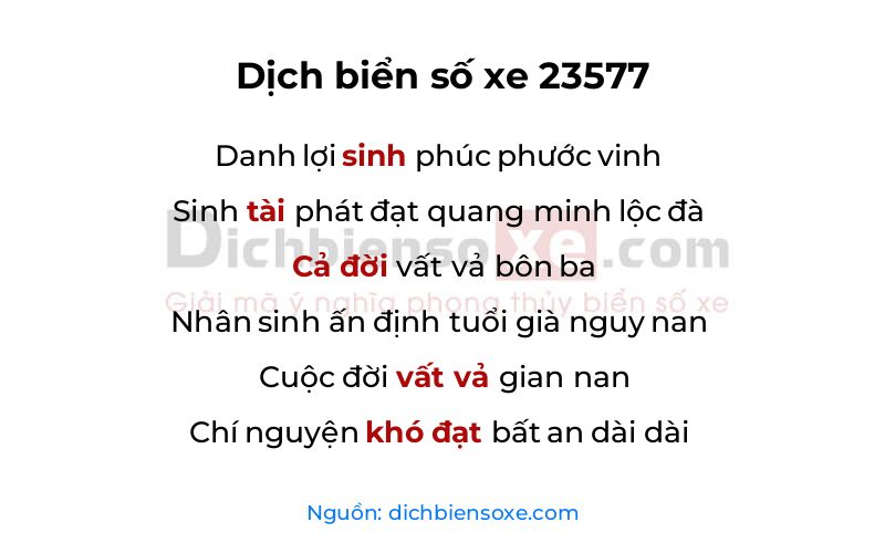 Dịch thơ biển số 23577