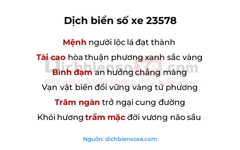 Dịch thơ biển số 23578