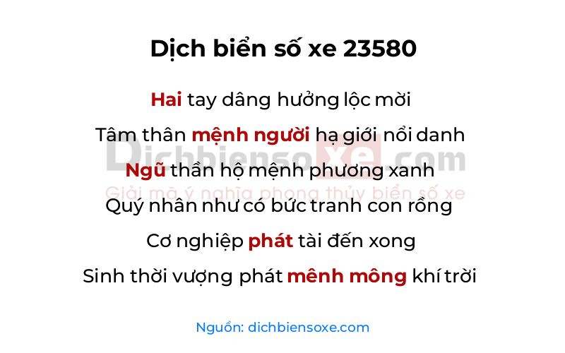 Dịch thơ biển số 23580