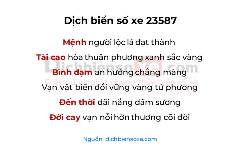 Dịch thơ biển số 23587