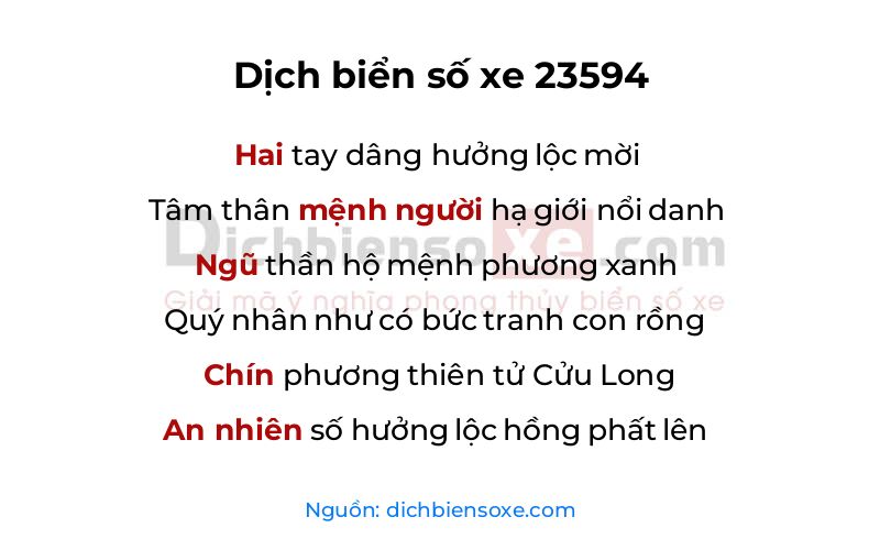 Dịch thơ biển số 23594