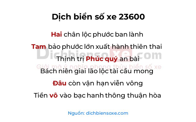 Dịch thơ biển số 23600
