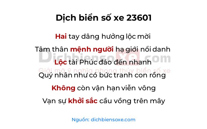 Dịch thơ biển số 23601
