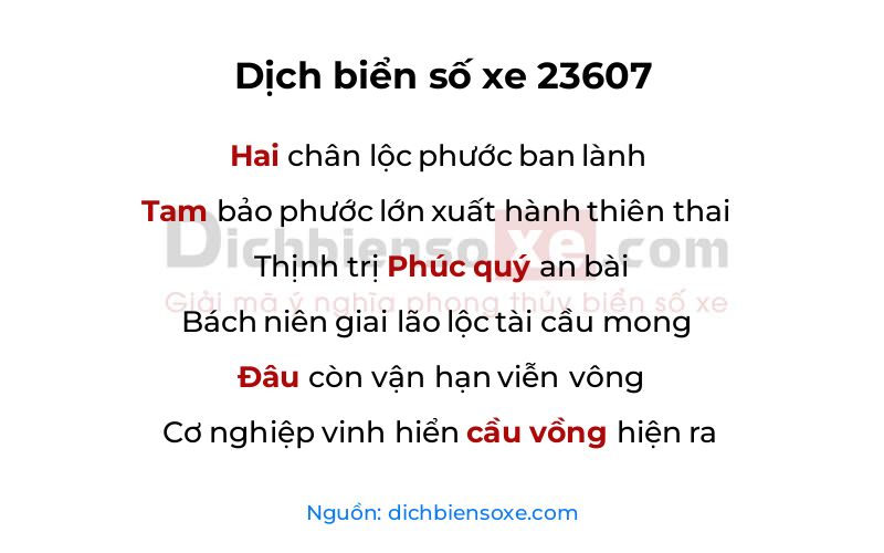 Dịch thơ biển số 23607