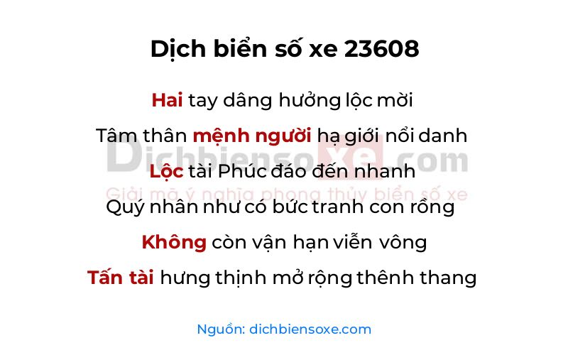 Dịch thơ biển số 23608