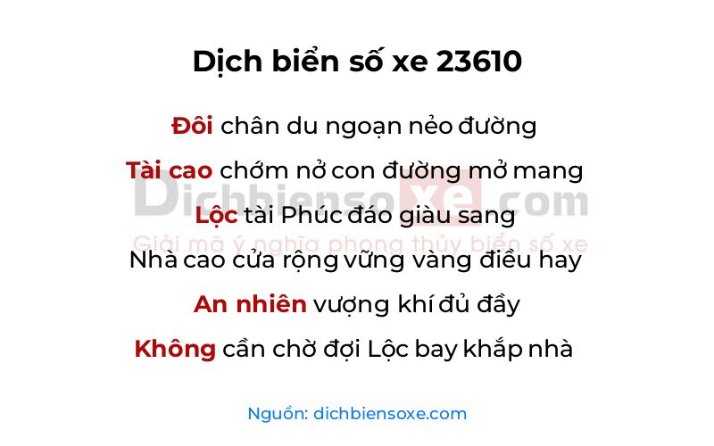 Dịch thơ biển số 23610