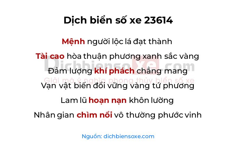 Dịch thơ biển số 23614