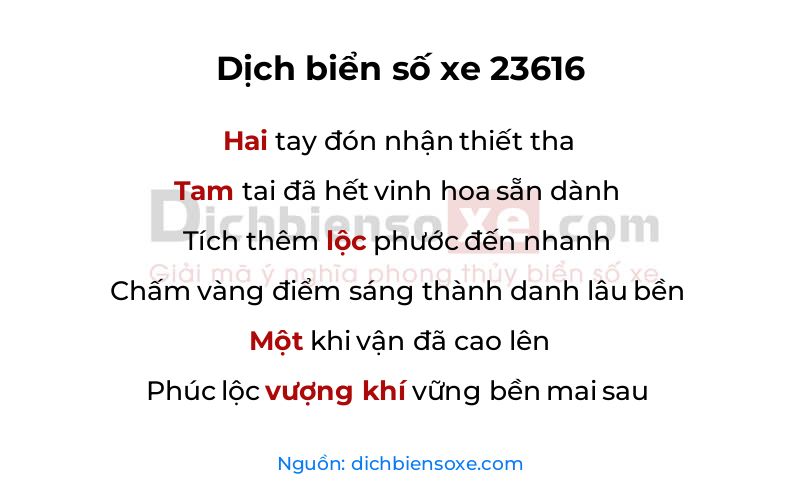 Dịch thơ biển số 23616