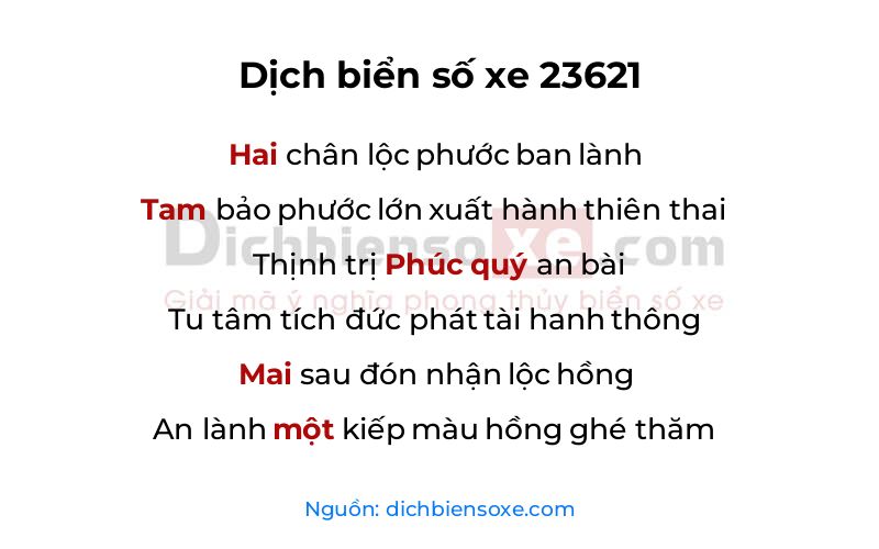 Dịch thơ biển số 23621