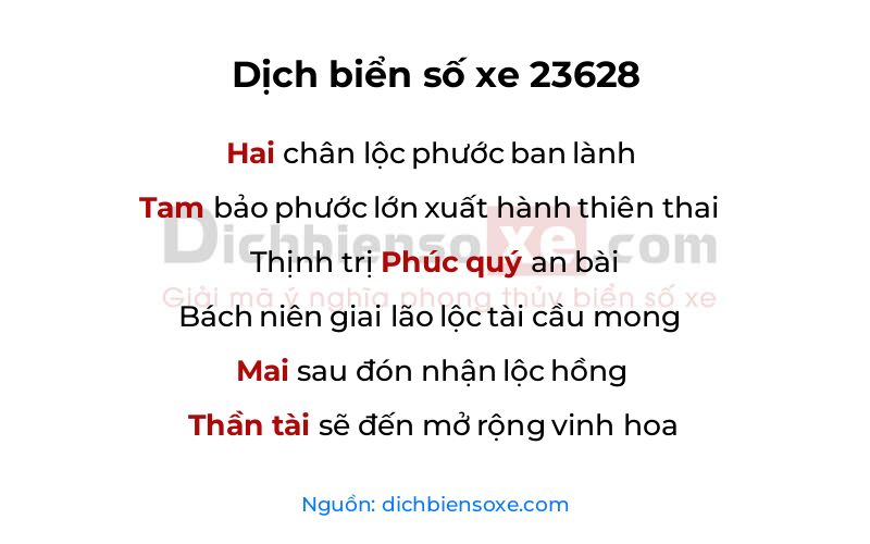 Dịch thơ biển số 23628