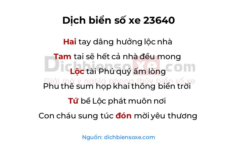 Dịch thơ biển số 23640