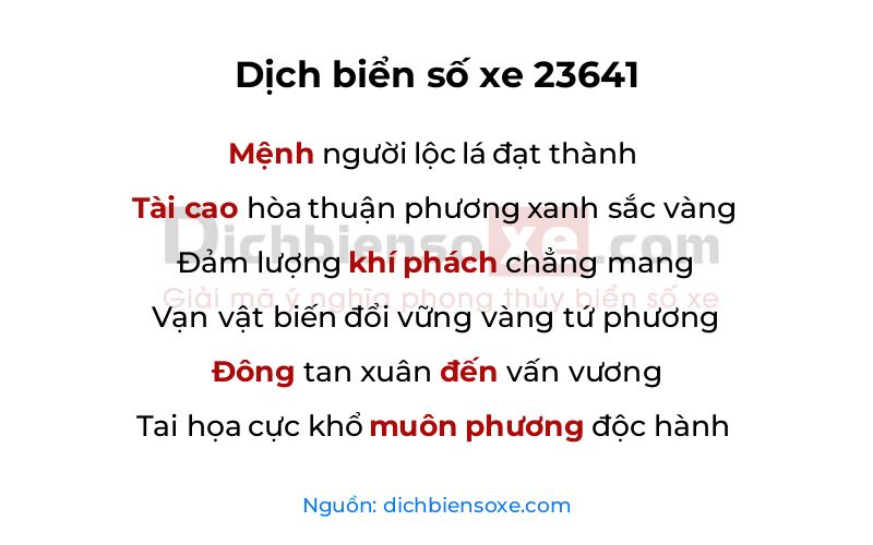 Dịch thơ biển số 23641