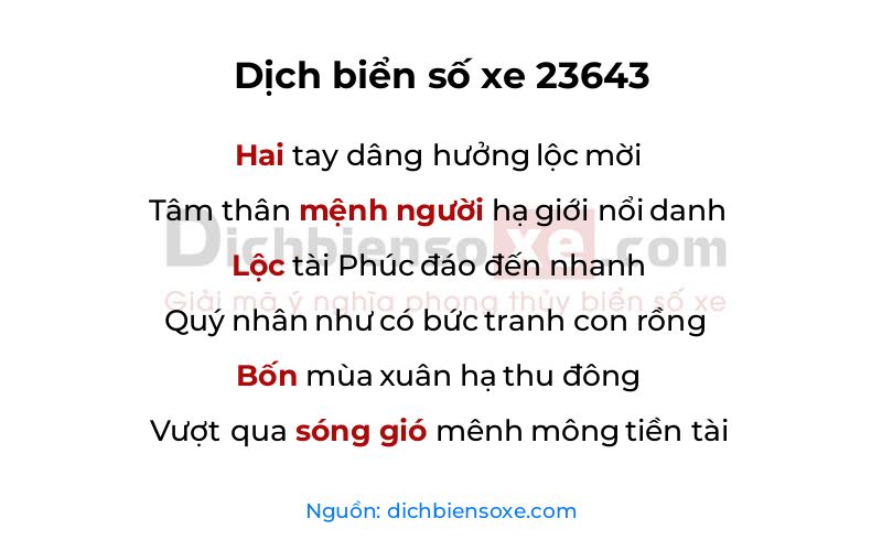 Dịch thơ biển số 23643