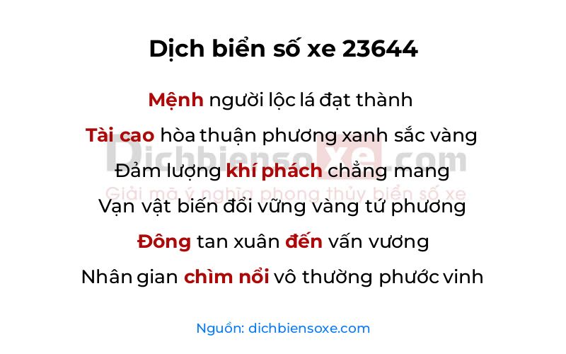Dịch thơ biển số 23644