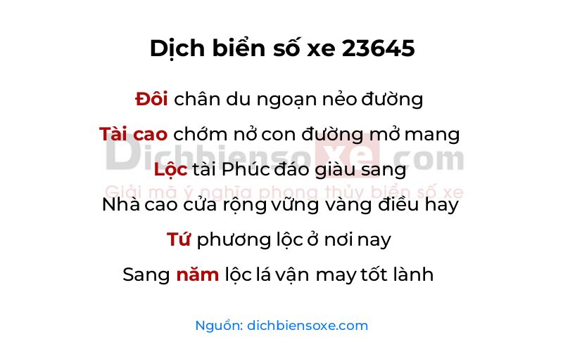 Dịch thơ biển số 23645