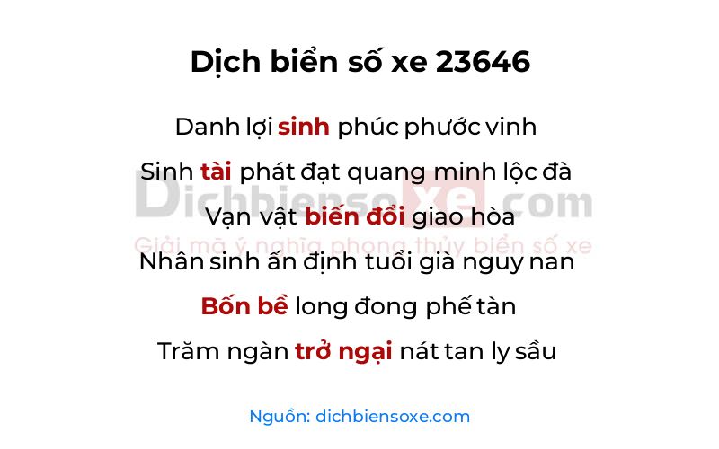 Dịch thơ biển số 23646