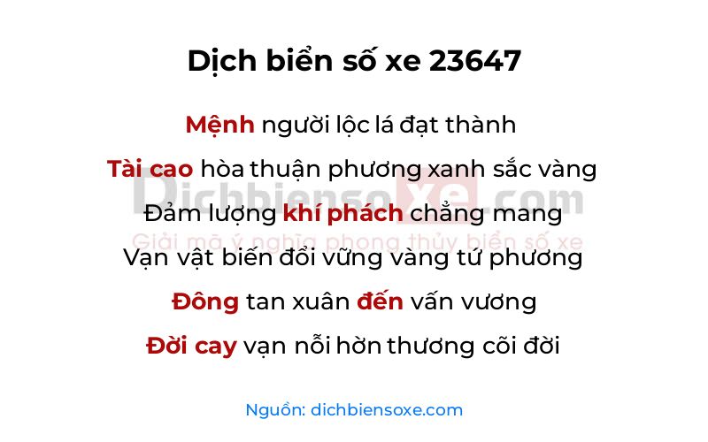 Dịch thơ biển số 23647